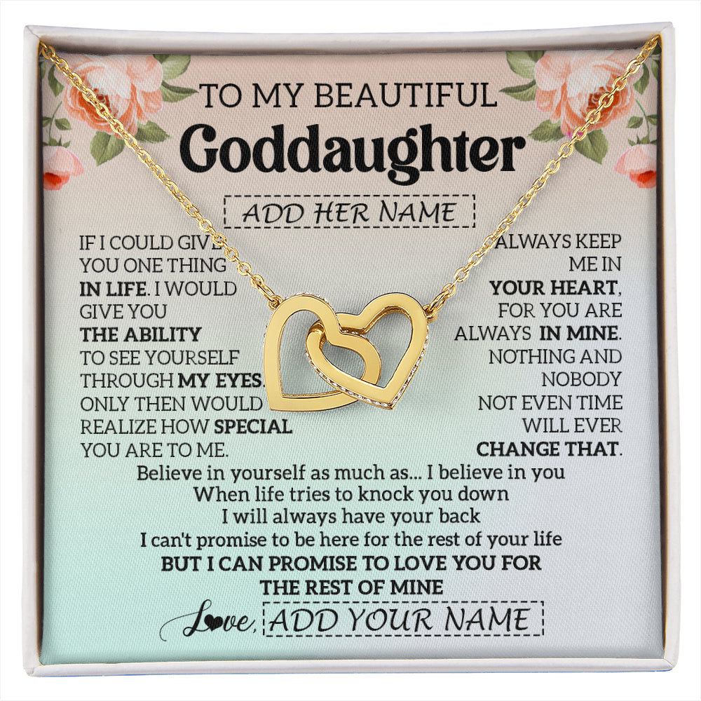 Interlocking Hearts Necklace 18K Yellow Gold Finish | 1 | Personalized To My Beautiful Goddaughter Gifts Necklace From Aunt Uncle Love Jewelry For Goddaughter Birthday Christmas Customized Gift Box Message Card | siriusteestore