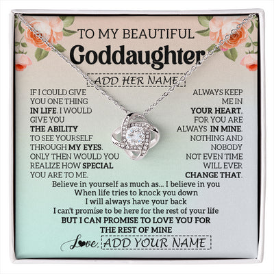 Love Knot Necklace 14K White Gold Finish | 1 | Personalized To My Beautiful Goddaughter Gifts Necklace From Aunt Uncle Love Jewelry For Goddaughter Birthday Christmas Customized Gift Box Message Card | siriusteestore