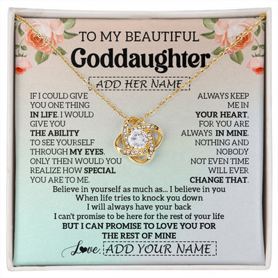 Love Knot Necklace 18K Yellow Gold Finish | 1 | Personalized To My Beautiful Goddaughter Gifts Necklace From Aunt Uncle Love Jewelry For Goddaughter Birthday Christmas Customized Gift Box Message Card | siriusteestore