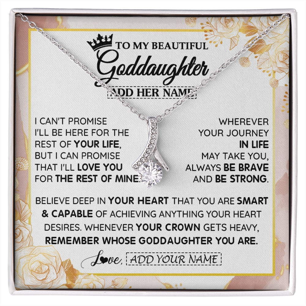 Alluring Beauty Necklace 14K White Gold Finish | 1 | Personalized To My Beautiful Goddaughter Gifts Necklace From Godmother Crown Jewelry Present On Birthday Goddaughter Christmas Graduation Gift Box Message Card | https://siriusteestore.