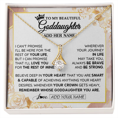 Alluring Beauty Necklace 18K Yellow Gold Finish | 1 | Personalized To My Beautiful Goddaughter Gifts Necklace From Godmother Crown Jewelry Present On Birthday Goddaughter Christmas Graduation Gift Box Message Card | https://siriusteestore.