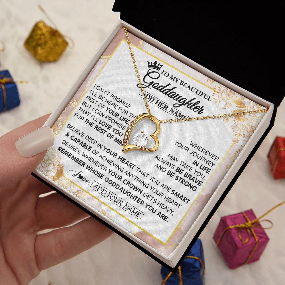 Forever Love Necklace 18K Yellow Gold Finish | 2 | Personalized To My Beautiful Goddaughter Gifts Necklace From Godmother Crown Jewelry Present On Birthday Goddaughter Christmas Graduation Gift Box Message Card | https://siriusteestore.