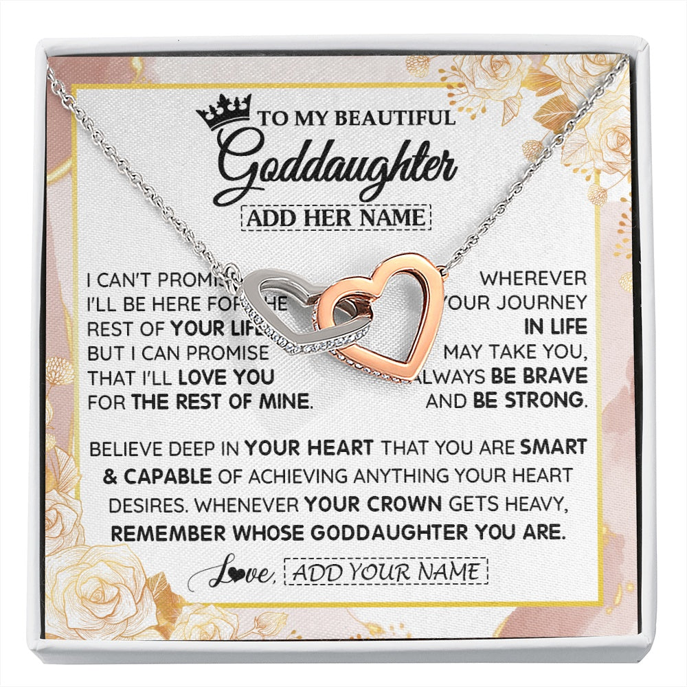 Interlocking Hearts Necklace Stainless Steel & Rose Gold Finish | 1 | Personalized To My Beautiful Goddaughter Gifts Necklace From Godmother Crown Jewelry Present On Birthday Goddaughter Christmas Graduation Gift Box Message Card | https://siriusteestore.