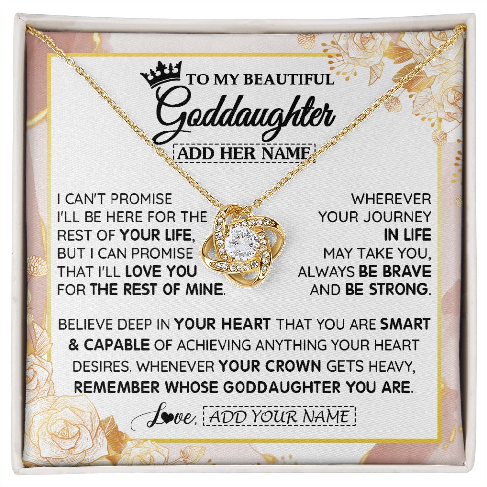 Love Knot Necklace 18K Yellow Gold Finish | 1 | Personalized To My Beautiful Goddaughter Gifts Necklace From Godmother Crown Jewelry Present On Birthday Goddaughter Christmas Graduation Gift Box Message Card | https://siriusteestore.