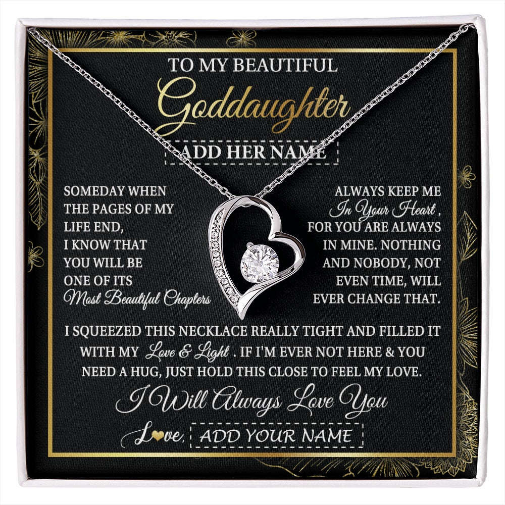 Forever Love Necklace 14K White Gold Finish | 1 | Personalized To My Beautiful Goddaughter Gifts Necklace From Godmother Feel My Love For Adult Goddaughter Graduation Christmas Custom Gift Box Message Card | https://siriusteestore.
