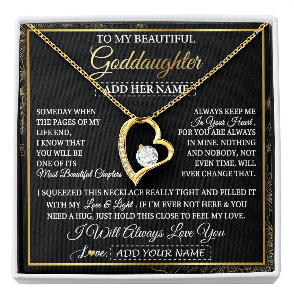 Forever Love Necklace 18K Yellow Gold Finish | 1 | Personalized To My Beautiful Goddaughter Gifts Necklace From Godmother Feel My Love For Adult Goddaughter Graduation Christmas Custom Gift Box Message Card | https://siriusteestore.