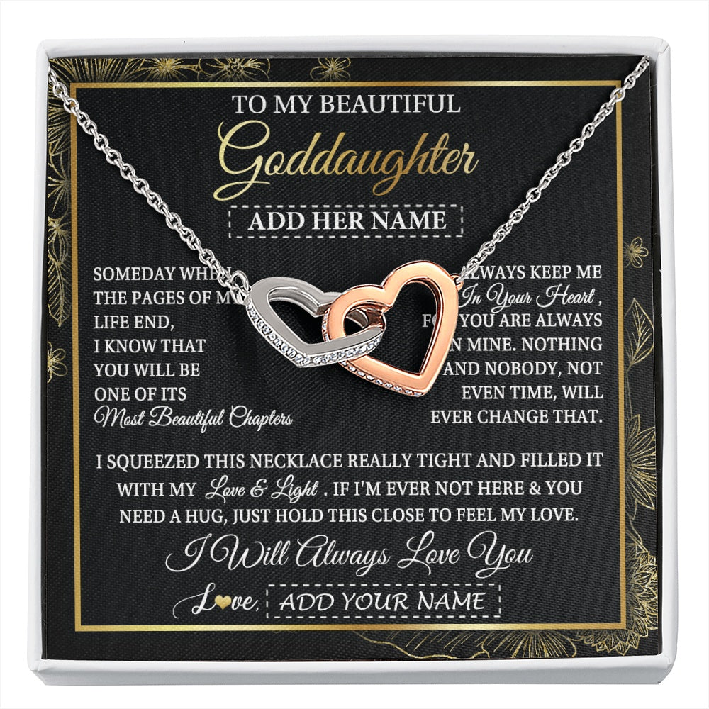 Interlocking Hearts Necklace Stainless Steel & Rose Gold Finish | 1 | Personalized To My Beautiful Goddaughter Gifts Necklace From Godmother Feel My Love For Adult Goddaughter Graduation Christmas Custom Gift Box Message Card | https://siriusteestore.