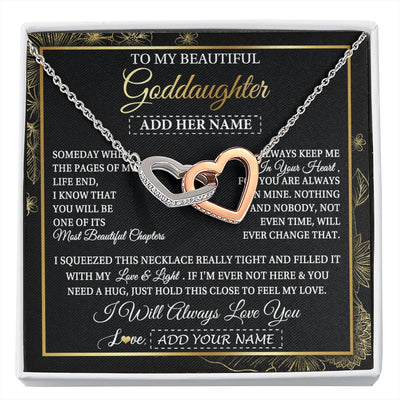 Interlocking Hearts Necklace Stainless Steel & Rose Gold Finish | 1 | Personalized To My Beautiful Goddaughter Gifts Necklace From Godmother Feel My Love For Adult Goddaughter Graduation Christmas Custom Gift Box Message Card | https://siriusteestore.