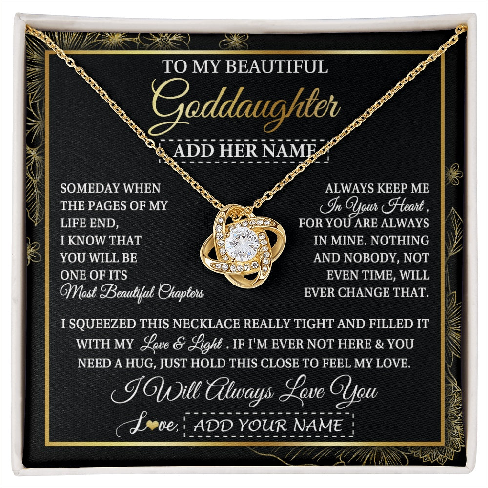 Love Knot Necklace 18K Yellow Gold Finish | 1 | Personalized To My Beautiful Goddaughter Gifts Necklace From Godmother Feel My Love For Adult Goddaughter Graduation Christmas Custom Gift Box Message Card | https://siriusteestore.