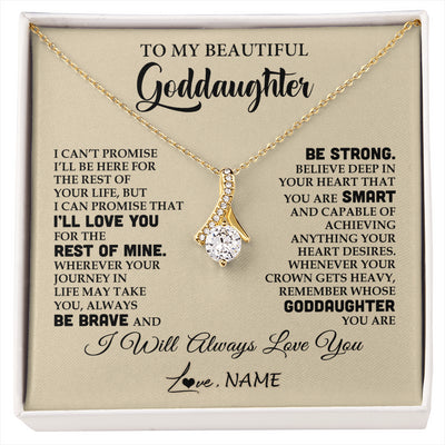 Alluring Beauty Necklace 18K Yellow Gold Finish | 1 | Personalized To My Beautiful Goddaughter Gifts Necklace From Godmother Inspirational Birthday Gift For Goddaughter Christmas Customized Gift Box Message Card | siriusteestore