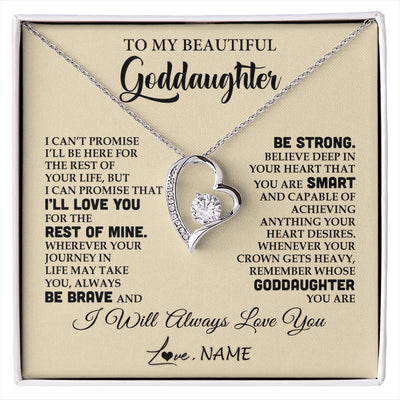 Forever Love Necklace 14K White Gold Finish | 1 | Personalized To My Beautiful Goddaughter Gifts Necklace From Godmother Inspirational Birthday Gift For Goddaughter Christmas Customized Gift Box Message Card | siriusteestore