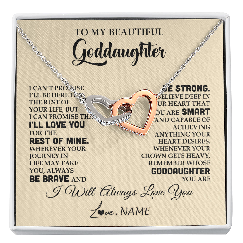 Interlocking Hearts Necklace Stainless Steel & Rose Gold Finish | 1 | Personalized To My Beautiful Goddaughter Gifts Necklace From Godmother Inspirational Birthday Gift For Goddaughter Christmas Customized Gift Box Message Card | siriusteestore
