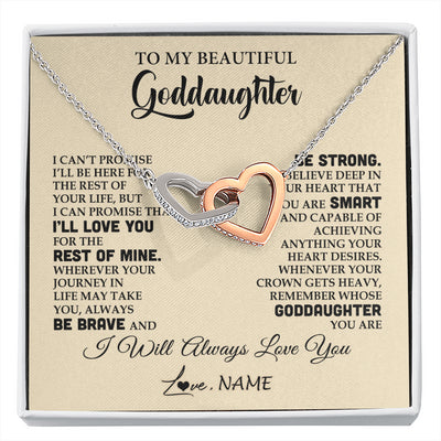 Interlocking Hearts Necklace Stainless Steel & Rose Gold Finish | 1 | Personalized To My Beautiful Goddaughter Gifts Necklace From Godmother Inspirational Birthday Gift For Goddaughter Christmas Customized Gift Box Message Card | siriusteestore