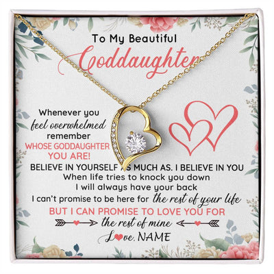 Forever Love Necklace 18K Yellow Gold Finish | 1 | Personalized To My Beautiful Goddaughter Necklace From Aunt Believe In You Goddaughter Birthday Graduation Christmas Jewelry Customized Gift Box Message Card | siriusteestore