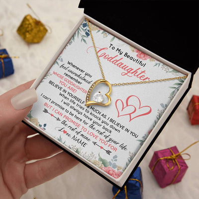 Forever Love Necklace 18K Yellow Gold Finish | 2 | Personalized To My Beautiful Goddaughter Necklace From Aunt Believe In You Goddaughter Birthday Graduation Christmas Jewelry Customized Gift Box Message Card | siriusteestore