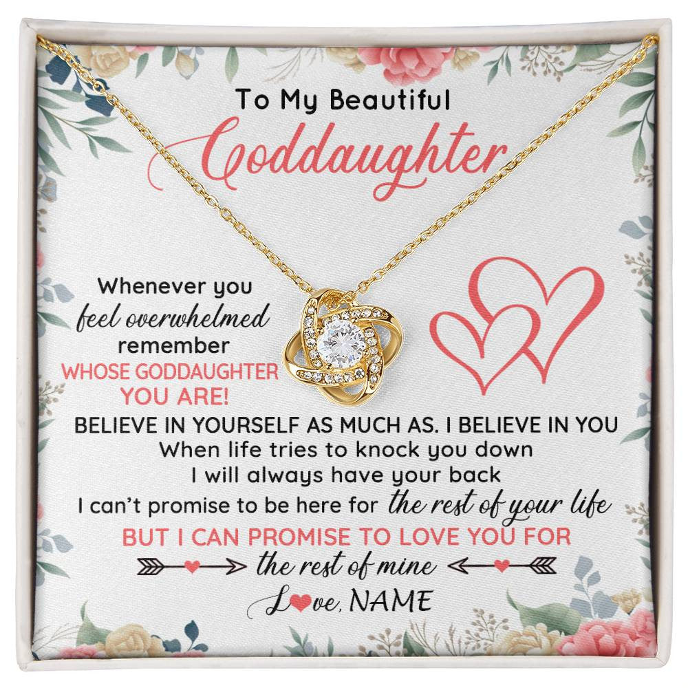 Love Knot Necklace 18K Yellow Gold Finish | 1 | Personalized To My Beautiful Goddaughter Necklace From Aunt Believe In You Goddaughter Birthday Graduation Christmas Jewelry Customized Gift Box Message Card | siriusteestore