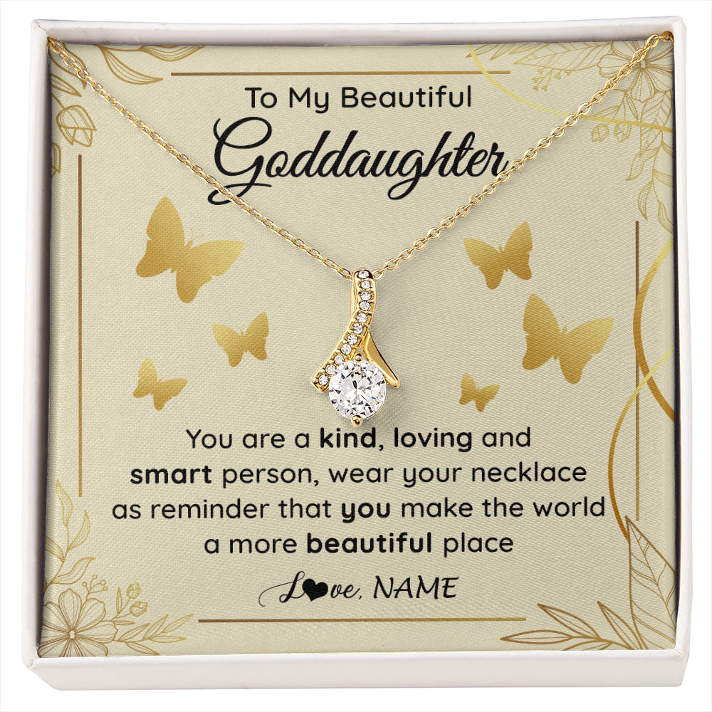 Alluring Beauty Necklace 18K Yellow Gold Finish | 1 | Personalized To My Beautiful Goddaughter Necklace From Aunt You Are A Kind Loving Goddaughter Birthday Graduation Christmas Customized Gift Box Message Card | siriusteestore