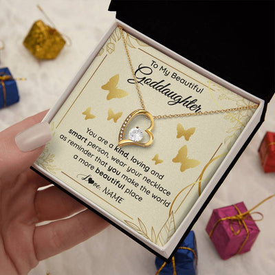Forever Love Necklace 18K Yellow Gold Finish | 2 | Personalized To My Beautiful Goddaughter Necklace From Aunt You Are A Kind Loving Goddaughter Birthday Graduation Christmas Customized Gift Box Message Card | siriusteestore