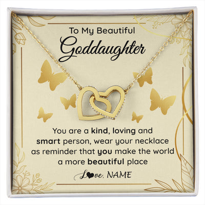 Interlocking Hearts Necklace 18K Yellow Gold Finish | 1 | Personalized To My Beautiful Goddaughter Necklace From Aunt You Are A Kind Loving Goddaughter Birthday Graduation Christmas Customized Gift Box Message Card | siriusteestore