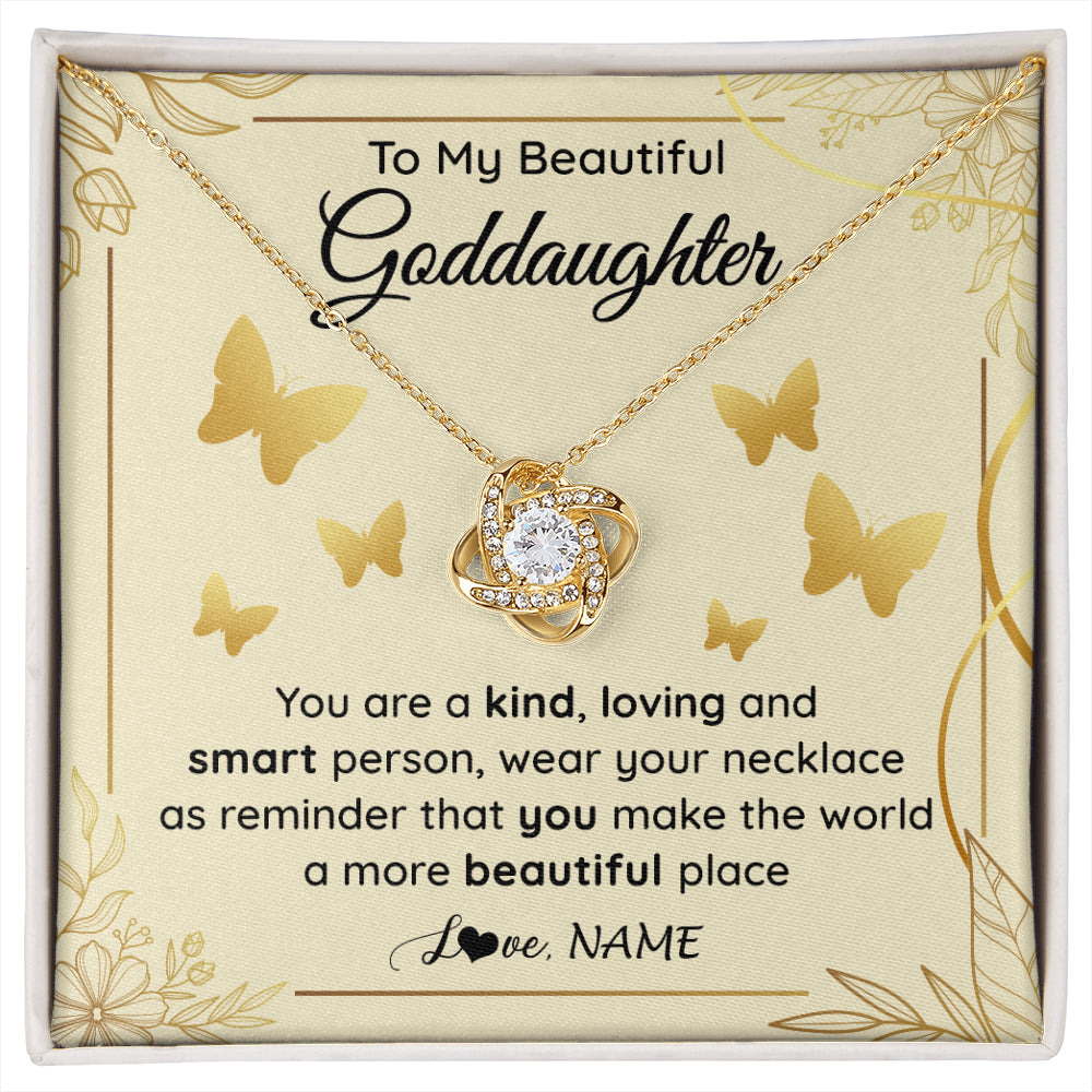 Love Knot Necklace 18K Yellow Gold Finish | 1 | Personalized To My Beautiful Goddaughter Necklace From Aunt You Are A Kind Loving Goddaughter Birthday Graduation Christmas Customized Gift Box Message Card | siriusteestore
