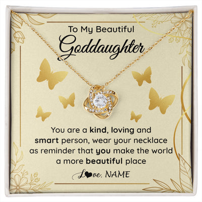 Love Knot Necklace 18K Yellow Gold Finish | 1 | Personalized To My Beautiful Goddaughter Necklace From Aunt You Are A Kind Loving Goddaughter Birthday Graduation Christmas Customized Gift Box Message Card | siriusteestore