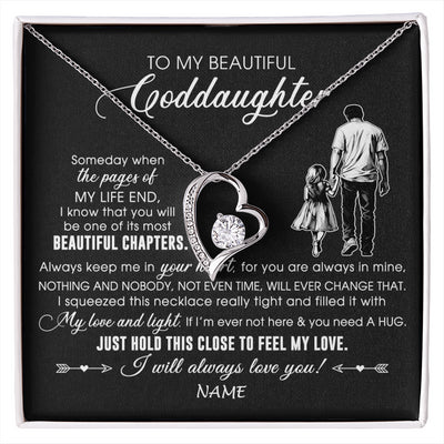 Forever Love Necklace 14K White Gold Finish | 1 | Personalized To My Beautiful Goddaughter Necklace From Godfather Always Love You Goddaughter Birthday Graduation Christmas Customized Gift Box Message Card | siriusteestore