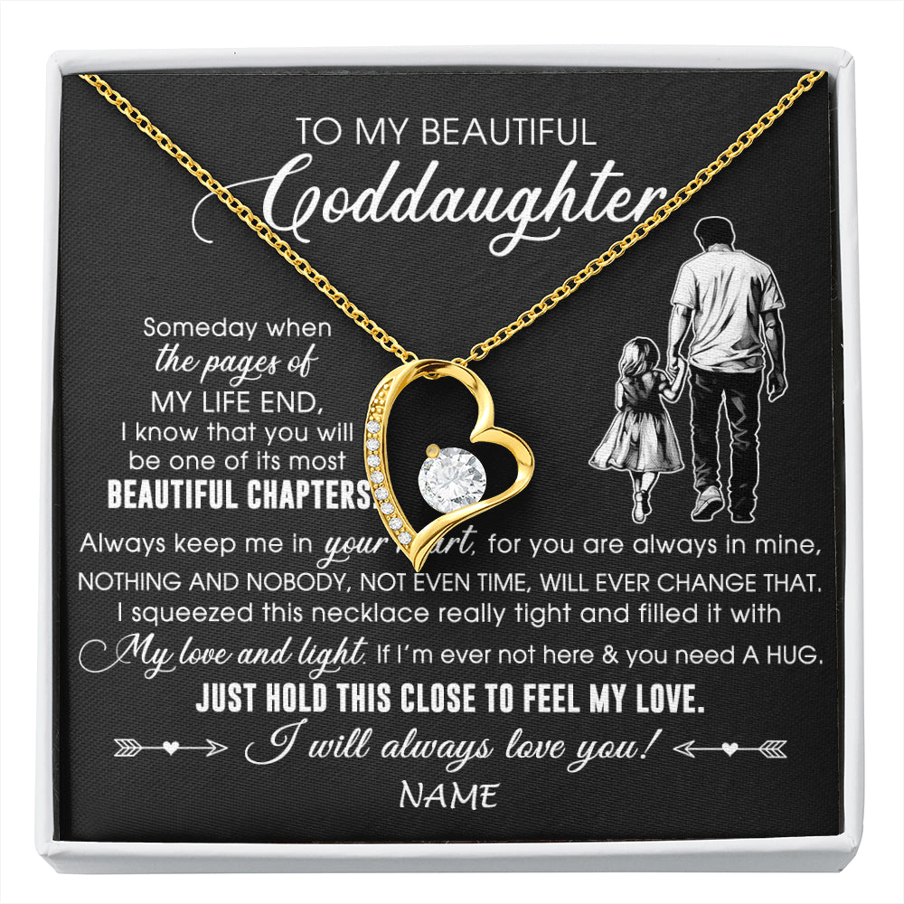 Forever Love Necklace 18K Yellow Gold Finish | 1 | Personalized To My Beautiful Goddaughter Necklace From Godfather Always Love You Goddaughter Birthday Graduation Christmas Customized Gift Box Message Card | siriusteestore
