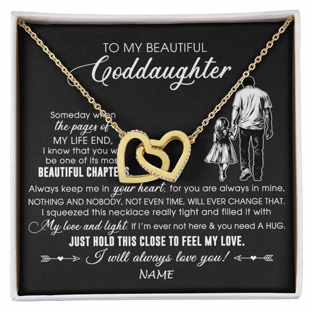 Interlocking Hearts Necklace 18K Yellow Gold Finish | 1 | Personalized To My Beautiful Goddaughter Necklace From Godfather Always Love You Goddaughter Birthday Graduation Christmas Customized Gift Box Message Card | siriusteestore