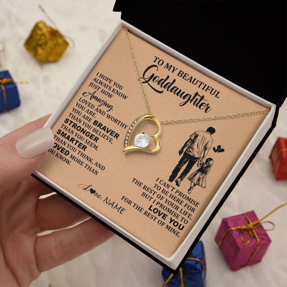 Forever Love Necklace 18K Yellow Gold Finish | 2 | Personalized To My Beautiful Goddaughter Necklace From Godfather Promise To Love You Goddaughter Birthday Jewelry Christmas Customized Gift Box Message Card | siriusteestore