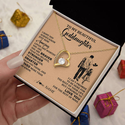 Forever Love Necklace 18K Yellow Gold Finish | 2 | Personalized To My Beautiful Goddaughter Necklace From Godfather Promise To Love You Goddaughter Birthday Jewelry Christmas Customized Gift Box Message Card | siriusteestore