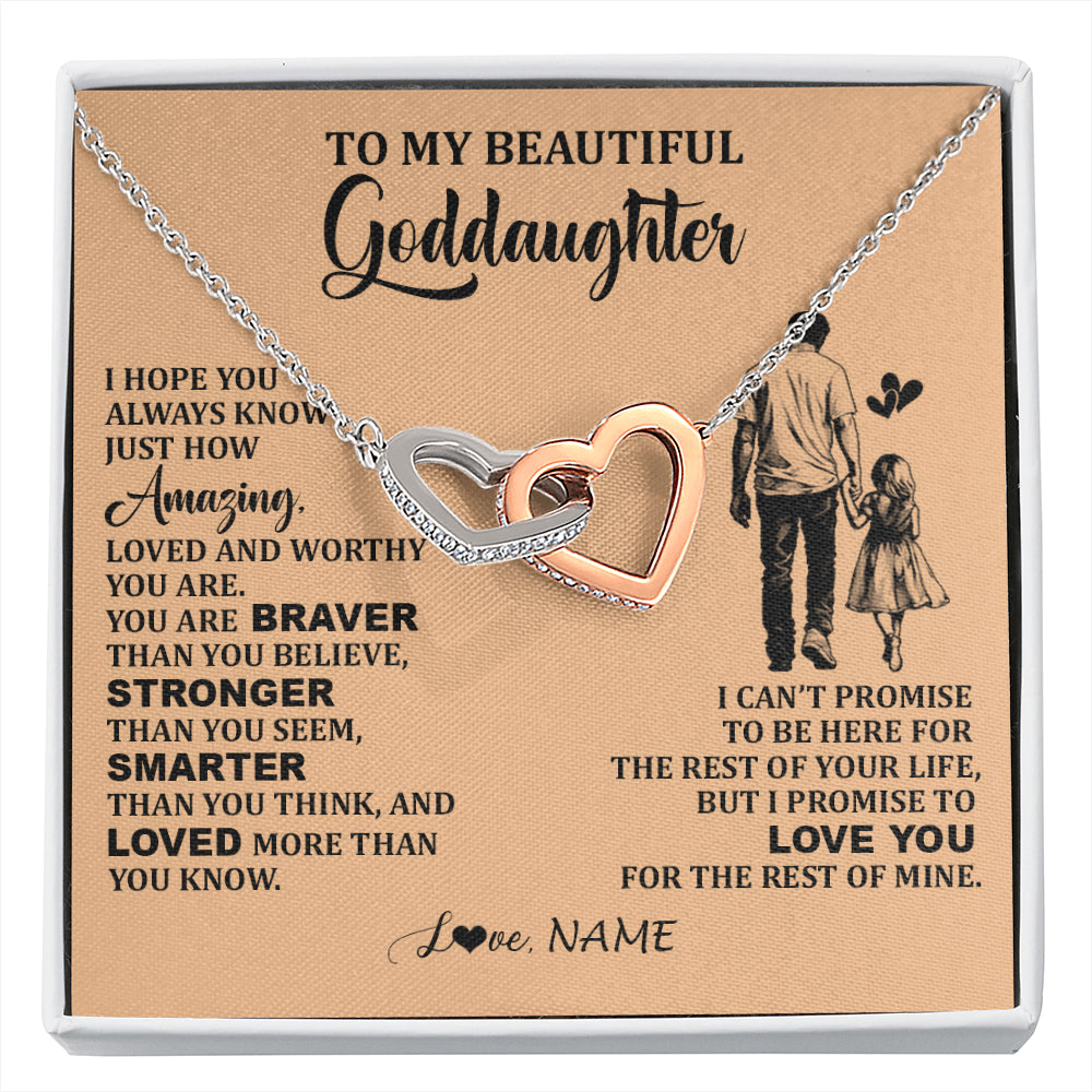 Interlocking Hearts Necklace Stainless Steel & Rose Gold Finish | 1 | Personalized To My Beautiful Goddaughter Necklace From Godfather Promise To Love You Goddaughter Birthday Jewelry Christmas Customized Gift Box Message Card | siriusteestore