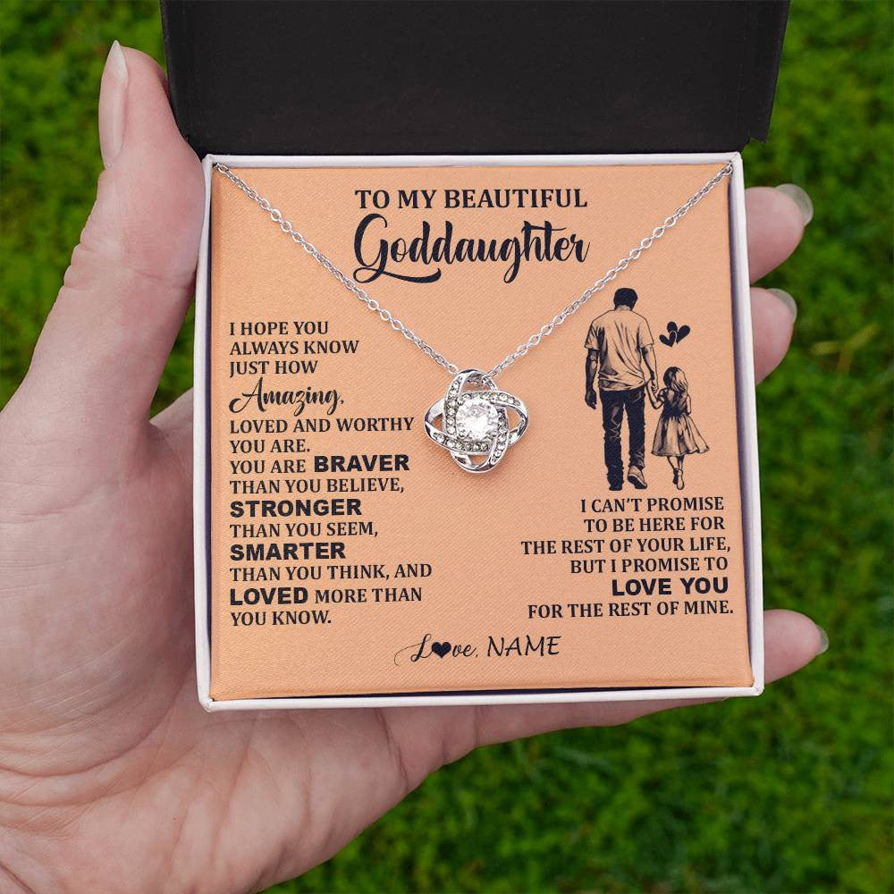 Love Knot Necklace 14K White Gold Finish | 2 | Personalized To My Beautiful Goddaughter Necklace From Godfather Promise To Love You Goddaughter Birthday Jewelry Christmas Customized Gift Box Message Card | siriusteestore