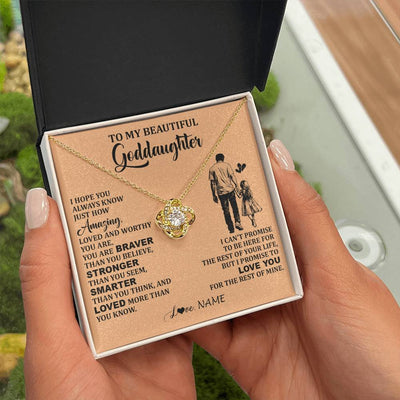 Love Knot Necklace 18K Yellow Gold Finish | 2 | Personalized To My Beautiful Goddaughter Necklace From Godfather Promise To Love You Goddaughter Birthday Jewelry Christmas Customized Gift Box Message Card | siriusteestore