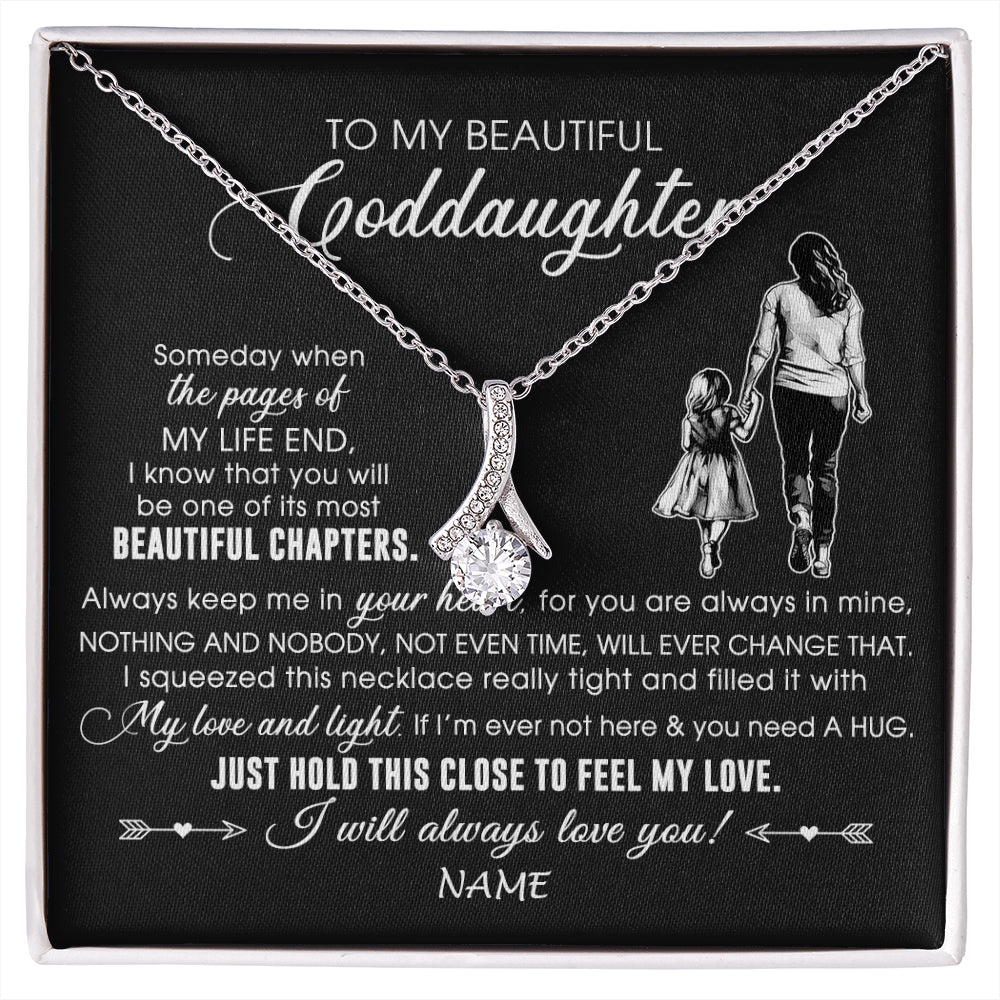Alluring Beauty Necklace 14K White Gold Finish | 1 | Personalized To My Beautiful Goddaughter Necklace From Godmother Always Love You Goddaughter Birthday Graduation Christmas Customized Gift Box Message Card | siriusteestore