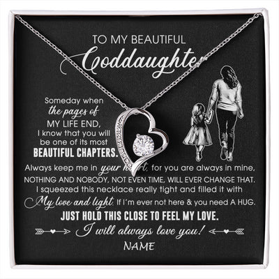 Forever Love Necklace 14K White Gold Finish | 1 | Personalized To My Beautiful Goddaughter Necklace From Godmother Always Love You Goddaughter Birthday Graduation Christmas Customized Gift Box Message Card | siriusteestore