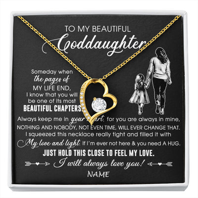 Forever Love Necklace 18K Yellow Gold Finish | 1 | Personalized To My Beautiful Goddaughter Necklace From Godmother Always Love You Goddaughter Birthday Graduation Christmas Customized Gift Box Message Card | siriusteestore