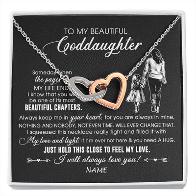 Interlocking Hearts Necklace Stainless Steel & Rose Gold Finish | 1 | Personalized To My Beautiful Goddaughter Necklace From Godmother Always Love You Goddaughter Birthday Graduation Christmas Customized Gift Box Message Card | siriusteestore