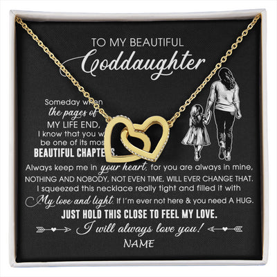 Interlocking Hearts Necklace 18K Yellow Gold Finish | 1 | Personalized To My Beautiful Goddaughter Necklace From Godmother Always Love You Goddaughter Birthday Graduation Christmas Customized Gift Box Message Card | siriusteestore
