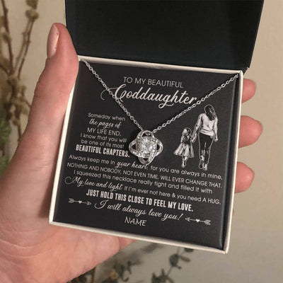 Love Knot Necklace 14K White Gold Finish | 2 | Personalized To My Beautiful Goddaughter Necklace From Godmother Always Love You Goddaughter Birthday Graduation Christmas Customized Gift Box Message Card | siriusteestore