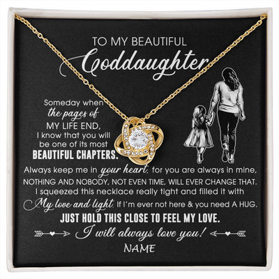 Love Knot Necklace 18K Yellow Gold Finish | 1 | Personalized To My Beautiful Goddaughter Necklace From Godmother Always Love You Goddaughter Birthday Graduation Christmas Customized Gift Box Message Card | siriusteestore