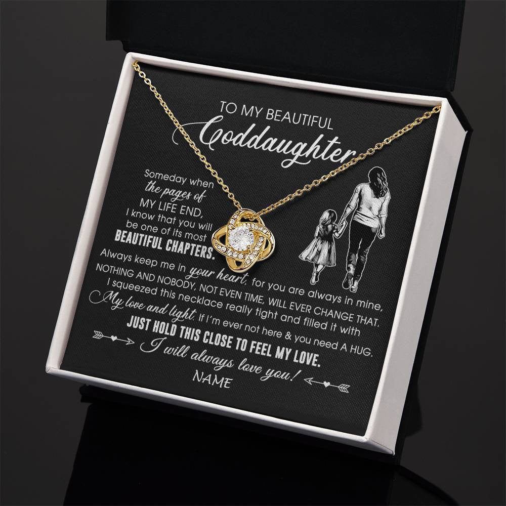 Love Knot Necklace 18K Yellow Gold Finish | 2 | Personalized To My Beautiful Goddaughter Necklace From Godmother Always Love You Goddaughter Birthday Graduation Christmas Customized Gift Box Message Card | siriusteestore