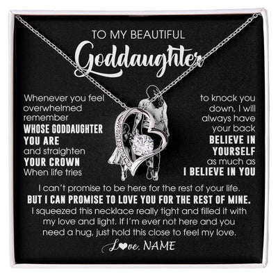 Forever Love Necklace 14K White Gold Finish | 1 | Personalized To My Beautiful Goddaughter Necklace From Godmother Aunt Believe In Yourself Goddaughter Birthday Gifts Jewelry Christmas Customized Message Card | siriusteestore