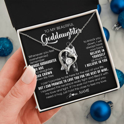 Forever Love Necklace 14K White Gold Finish | 2 | Personalized To My Beautiful Goddaughter Necklace From Godmother Aunt Believe In Yourself Goddaughter Birthday Gifts Jewelry Christmas Customized Message Card | siriusteestore