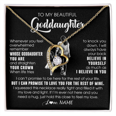 Forever Love Necklace 18K Yellow Gold Finish | 1 | Personalized To My Beautiful Goddaughter Necklace From Godmother Aunt Believe In Yourself Goddaughter Birthday Gifts Jewelry Christmas Customized Message Card | siriusteestore