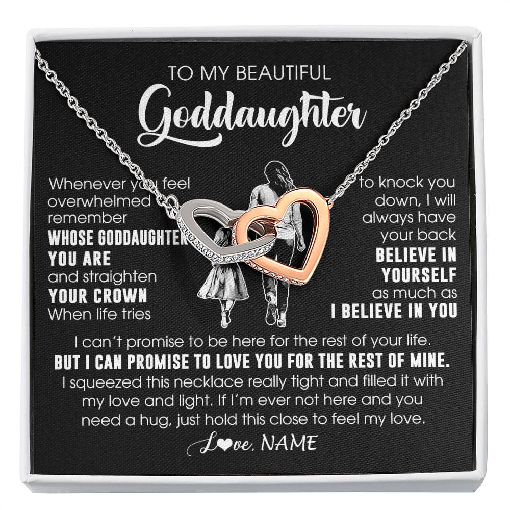 Interlocking Hearts Necklace Stainless Steel & Rose Gold Finish | 1 | Personalized To My Beautiful Goddaughter Necklace From Godmother Aunt Believe In Yourself Goddaughter Birthday Gifts Jewelry Christmas Customized Message Card | siriusteestore
