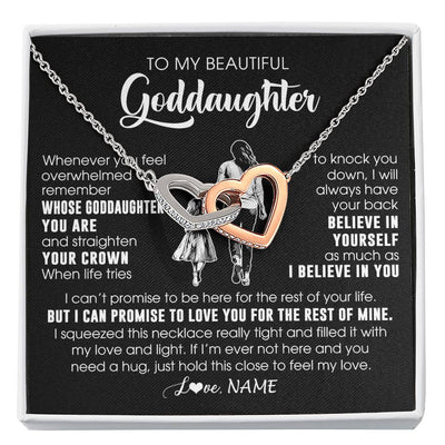 Interlocking Hearts Necklace Stainless Steel & Rose Gold Finish | 1 | Personalized To My Beautiful Goddaughter Necklace From Godmother Aunt Believe In Yourself Goddaughter Birthday Gifts Jewelry Christmas Customized Message Card | siriusteestore