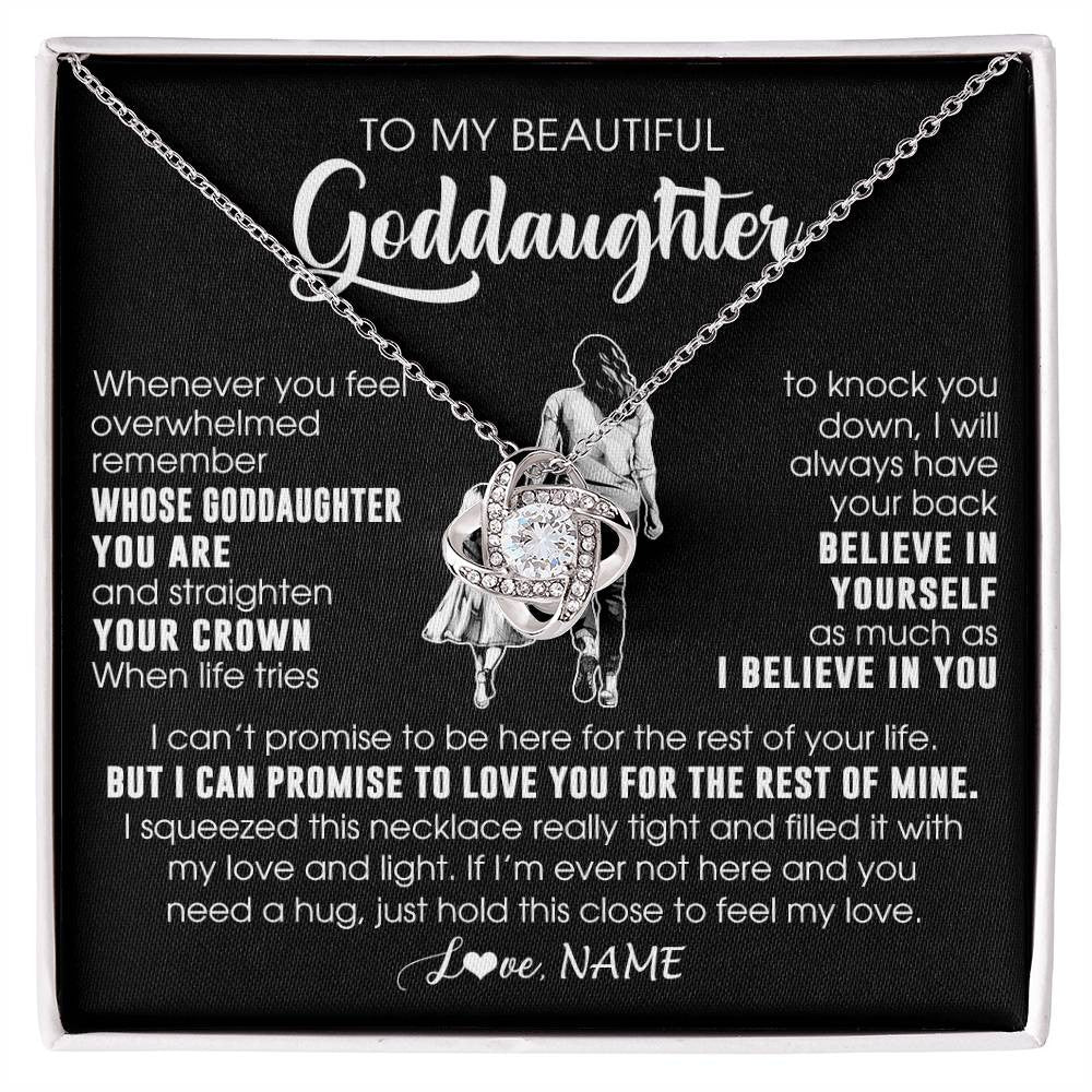 Love Knot Necklace 14K White Gold Finish | 1 | Personalized To My Beautiful Goddaughter Necklace From Godmother Aunt Believe In Yourself Goddaughter Birthday Gifts Jewelry Christmas Customized Message Card | siriusteestore