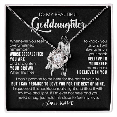 Love Knot Necklace 14K White Gold Finish | 1 | Personalized To My Beautiful Goddaughter Necklace From Godmother Aunt Believe In Yourself Goddaughter Birthday Gifts Jewelry Christmas Customized Message Card | siriusteestore