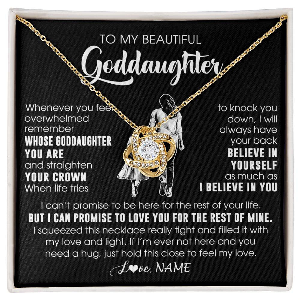 Love Knot Necklace 18K Yellow Gold Finish | 1 | Personalized To My Beautiful Goddaughter Necklace From Godmother Aunt Believe In Yourself Goddaughter Birthday Gifts Jewelry Christmas Customized Message Card | siriusteestore