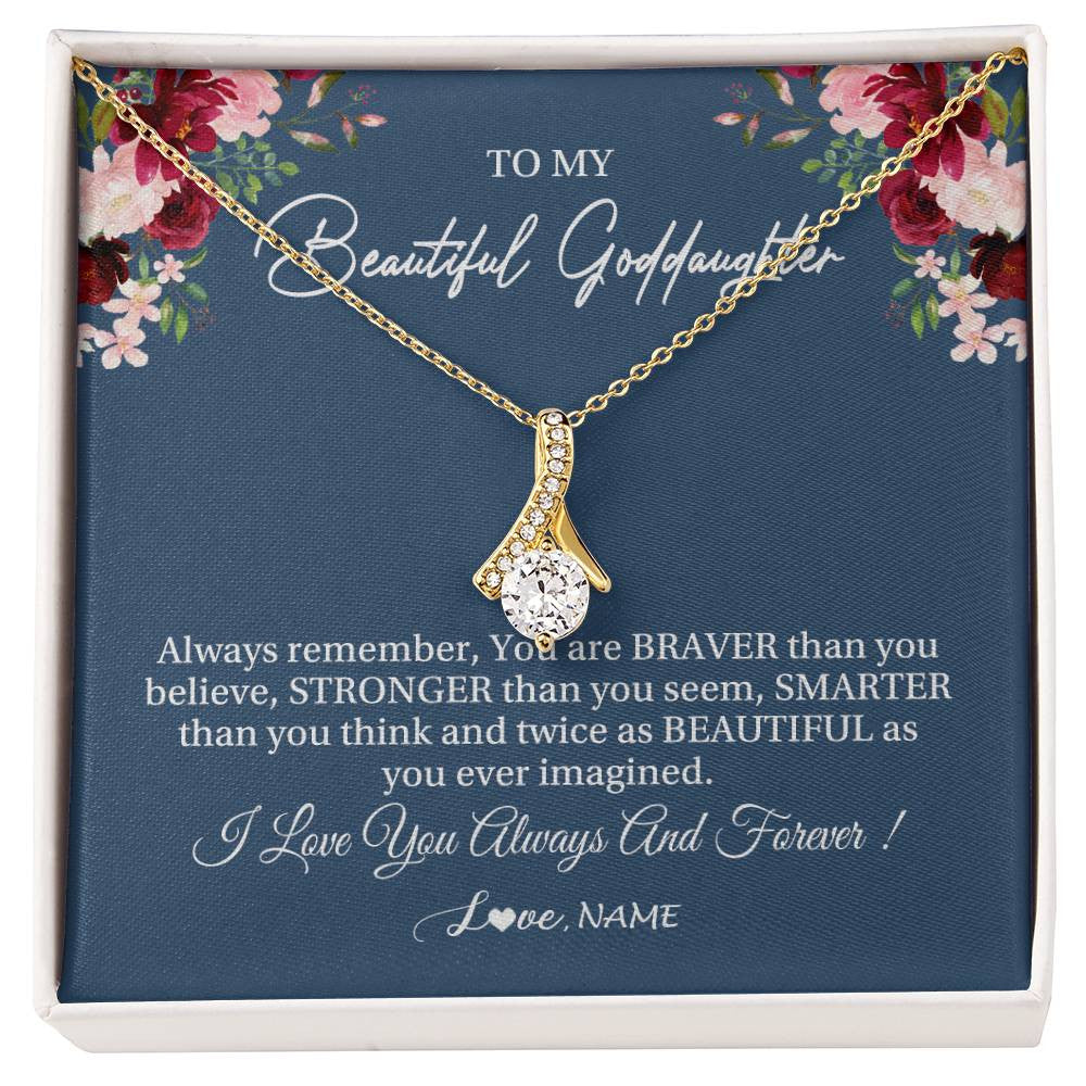 Alluring Beauty Necklace 18K Yellow Gold Finish | Personalized To My Beautiful Goddaughter Necklace From Godmother Braver Stronger Smarter Goddaughter Pendant Jewelry Birthday Christmas Customized Message Card | siriusteestore